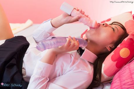 Sexy Japanese schoolgirl Sakura Miyuki rides a dildo and gets her pussy licked
