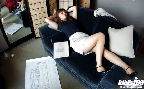 Stunning japanese cutie Akiko in lingerie revealing tiny tits and loving dildo