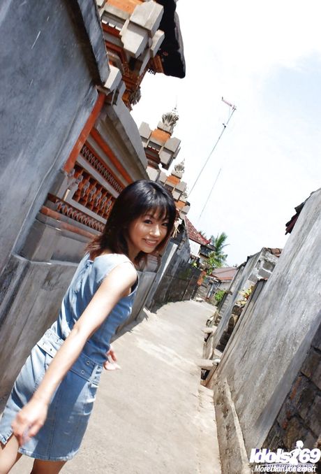 Hot japanese dark hair hottie Saki Ninomiya in fancy skirt uncovering small tits and hairy pussy